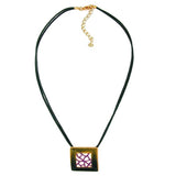 Kette, Viereck, grün-lila-goldfarben, Email