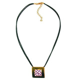 Kette, Viereck, grün-lila-goldfarben, Email