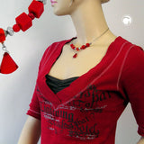 Kette Drahtkette Flachkegel rot-transparent Kunststoffperlen 45cm