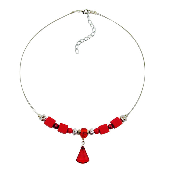 Kette Drahtkette Flachkegel rot-transparent Kunststoffperlen 45cm