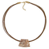 Kette Kunststoffperle Trapez beige marmoriert matt Kordel braun 45cm