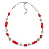 Kette Drahtkette mit Glasperlen Walze rot und kristall silber-verspiegelt 45cm