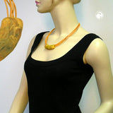 Kette 54x19mm Anhänger Rohr flach gebogen gelb-oliv-marmoriert matt Kunststoff 45cm