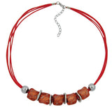 Kette, Steinperle apricot-silbergrau