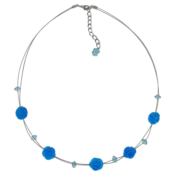 Kette Drahtkette 5 Rosettenperlen türkis-transparent Kunststoffperlen 48cm