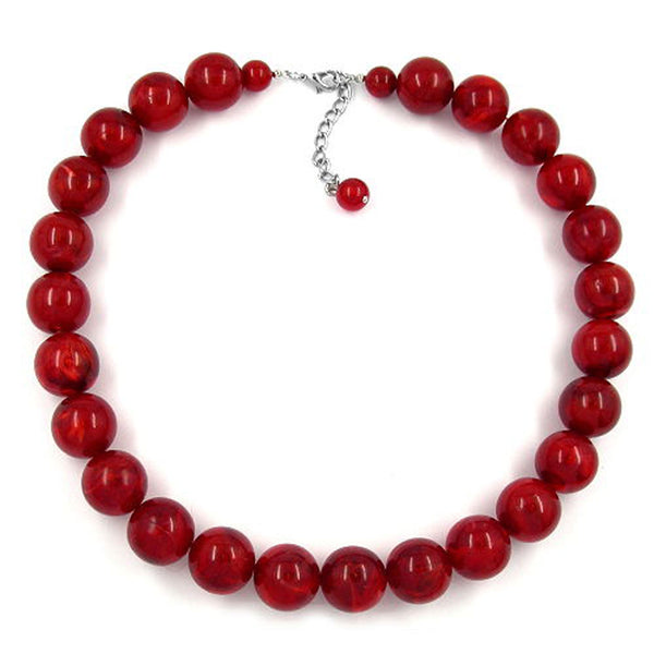 Kette, Perlen 18mm dunkelrot marmor