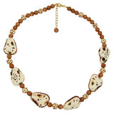 Kette Kunststoffperlen Steinperle elfenbein-beige-braun 53cm