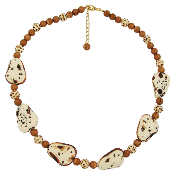Kette Kunststoffperlen Steinperle elfenbein-beige-braun 53cm