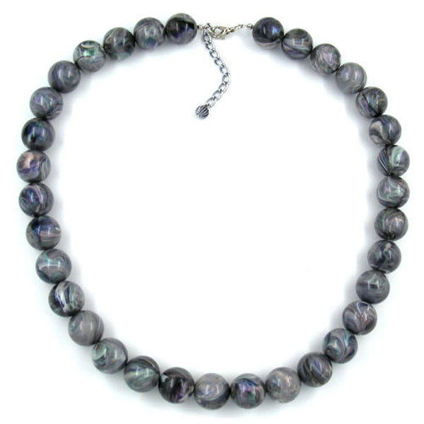 Kette, Perlen 16mm grau-ton marmor