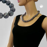 Kette, Perlen 16mm grau-ton marmor