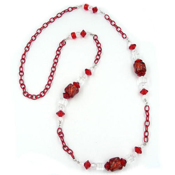 Kette, Steinperle mit Ankerkette rot