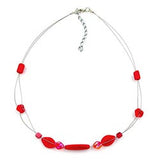 Kette, Glas, rot-geflammt, Draht