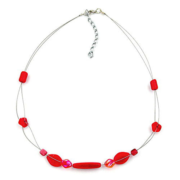 Kette, Glas, rot-geflammt, Draht
