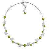 Kette Drahtkette Würfel oliv-seidig und transparente Kunststoffperlen 42cm