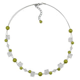 Kette Drahtkette Würfel oliv-seidig und transparente Kunststoffperlen 42cm