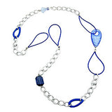 Kette Kunststoffperlen blau-transparent Weitpanzerkette Aluminium hellgrau 100cm