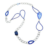 Kette Kunststoffperlen blau-transparent Weitpanzerkette Aluminium hellgrau 100cm