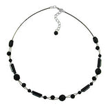 Kette Drahtkette Schliff-und Blumenperle schwarz Kunststoffperlen 42cm