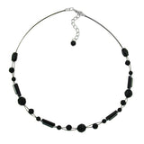 Kette Drahtkette Schliff-und Blumenperle schwarz Kunststoffperlen 42cm