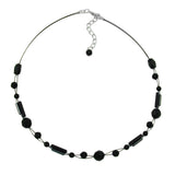 Kette Drahtkette Schliff-und Blumenperle schwarz Kunststoffperlen 42cm