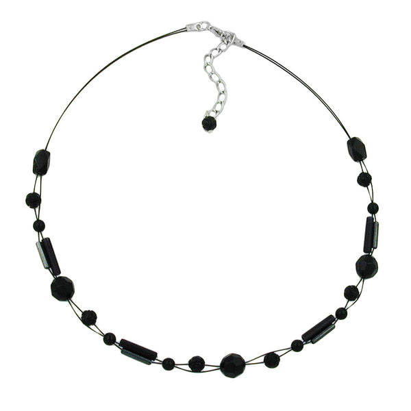 Kette Drahtkette Schliff-und Blumenperle schwarz Kunststoffperlen 42cm