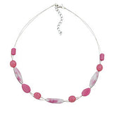 Kette Drahtkette mit Glasperlen Vierkantolive weiß-rosa und sattrosa 45cm