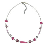 Kette Drahtkette mit Glasperlen rosa kristall-verspiegelt Vierkantolive flieder rosa 45cm
