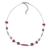 Kette Drahtkette mit Glasperlen rosa kristall-verspiegelt Vierkantolive flieder rosa 45cm