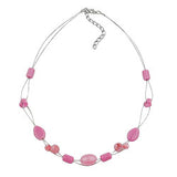 Kette Drahtkette mit Glasperlen rosa rot-weiß Olivenperle rosa 45cm