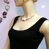 Kette, Glas, lila-silber, Draht