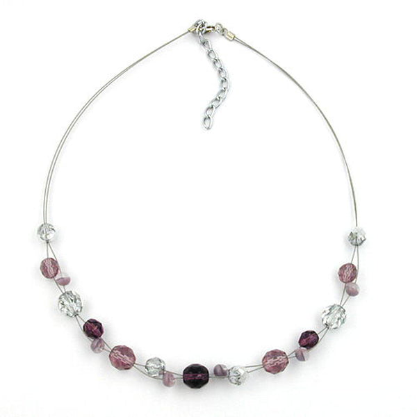 Kette, Glas, lila-silber, Draht