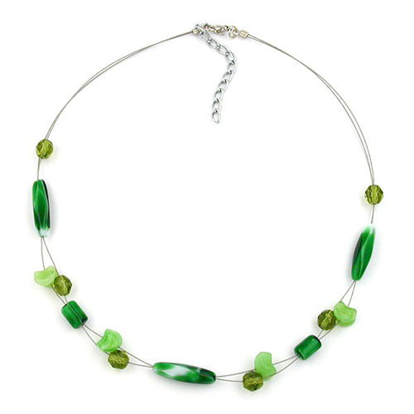Kette, Glas, Vierkant grün-weiß