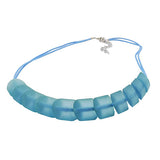 Kette Schrägperle Kunststoff türkis-transparent-matt Kordel hellblau 45cm