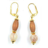 Ohrbrisur Ohrhänger Ohrringe 50mm goldfarben Holzperle braun und Kunststoffperle beige-braun