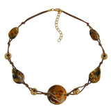 Kette Kunststoffperlen braun-beige-gold-marmoriert Kordel braun 45cm