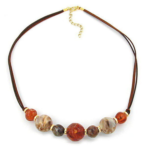 Kette, Perlen karamel-braun-beige