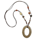 Kette 88x66mm Ring braun-beige Kunststoffperlen Baumwollkordel braun 95cm