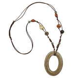 Kette 88x66mm Ring braun-beige Kunststoffperlen Baumwollkordel braun 95cm
