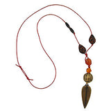 Kette 54x21mm Kunststoffperlen Speerspitze altmessingfarben Baumwollkordel braun 90cm