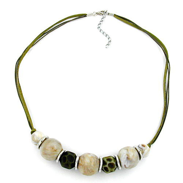 Kette, Perle oliv-natur-khaki