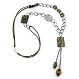 Kette, Viereck oliv-beige-marmoriert