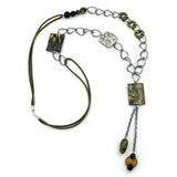 Kette, Viereck oliv-beige-marmoriert