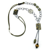 Kette, Viereck oliv-beige-marmoriert