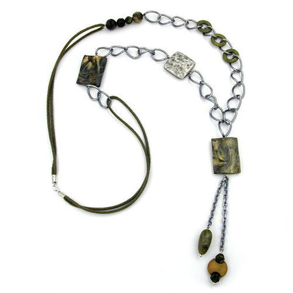 Kette, Viereck oliv-beige-marmoriert