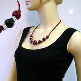 Kette, Perle fuchsia-bordeaux-schwarz