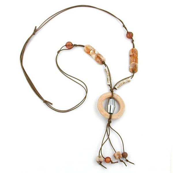 Kette, Ring beige-marmoriert mit braun