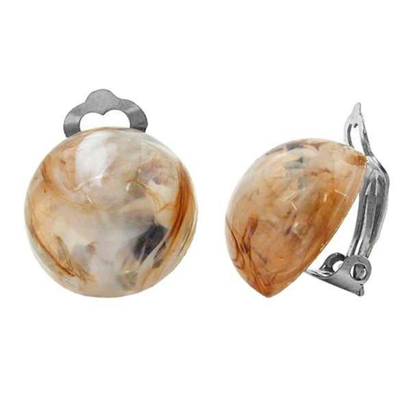 Clip Ohrring 18mm braun-weiß-transparent-marmor Kunststoff-Bouton