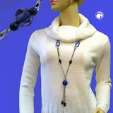 Kette, Wabenperle blau, Ankerkette grau