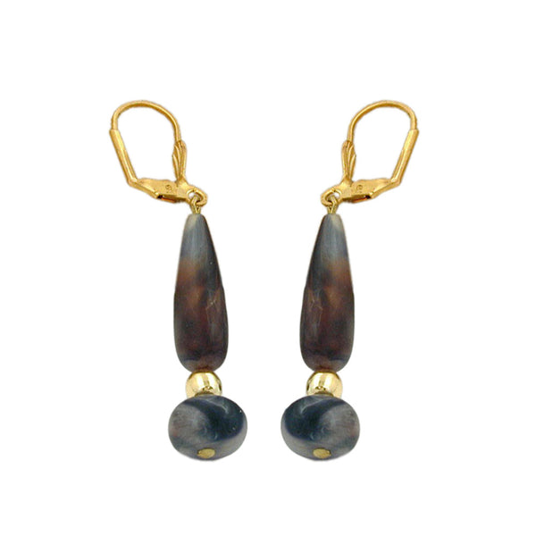 Ohrbrisur Ohrhänger Ohrringe 55x10mm goldfarben Kunststoffperle dunkelhorn