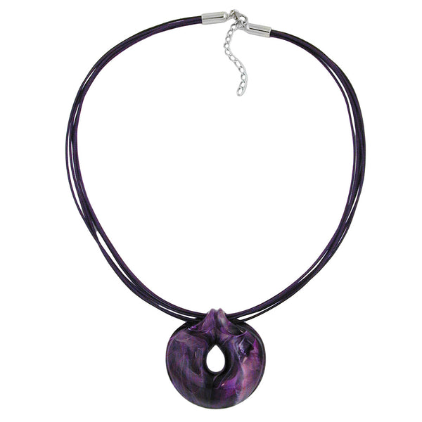 Kette 52mm Kunststoff Anhänger Amulett lila marmoriert Kordel lila 55cm